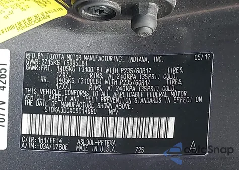 2012 Toyota Sienna Base 7 Passenger from USA, damaged, VIN 5TDKA3DCXCS014680